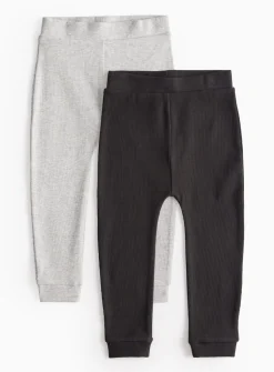 Plain Grey & Black Ribbed Leggings 2 Pack 1-2 years