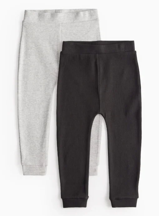 Plain Grey & Black Ribbed Leggings 2 Pack 1-2 years