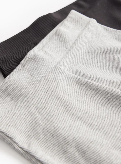 Plain Grey & Black Ribbed Leggings 2 Pack 1-2 years