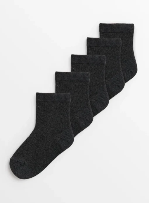 Plain Grey Socks 5 Pack 6-8.5