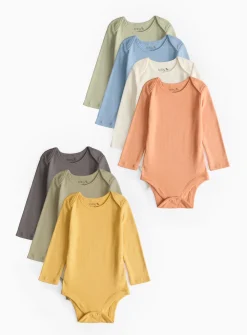 Plain Long Sleeve Bodysuits 7 Pack Tiny Baby
