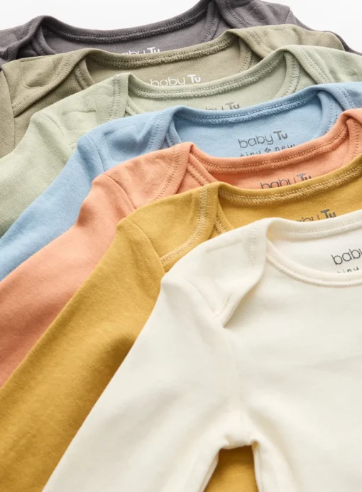 Plain Long Sleeve Bodysuits 7 Pack Tiny Baby