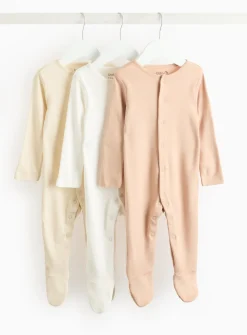 Plain Long Sleeve Sleepsuits 3 Pack 6-9 months