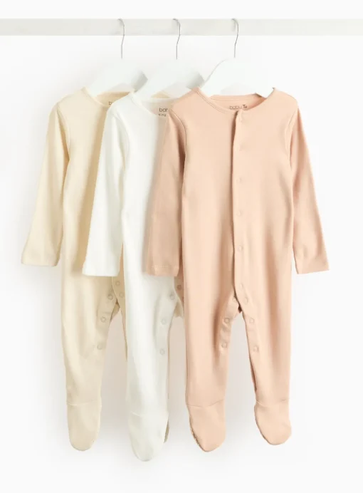 Plain Long Sleeve Sleepsuits 3 Pack 6-9 months