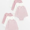 Plain Pink Long Sleeve Bodysuits 7 Pack Tiny Baby