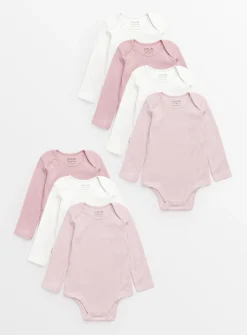 Plain Pink Long Sleeve Bodysuits 7 Pack Tiny Baby