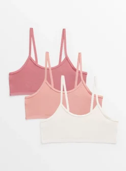 Plain Pink Strappy Crop Tops 3 Pack 8-9 years