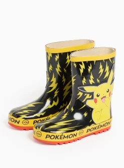 Pokemon Printed Yellow & Black Rubber Wellies 7 Infant