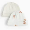 Premature Oatmeal Bear Print Cotton Hats 2 Pack 3lbs - 1.4kg