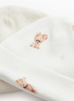Premature Oatmeal Bear Print Cotton Hats 2 Pack 3lbs - 1.4kg