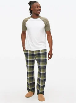 Raglan Green Checked T-Shirt & Check Pyjama Set XXL