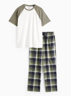 Raglan Green Checked T-Shirt & Check Pyjama Set XXL