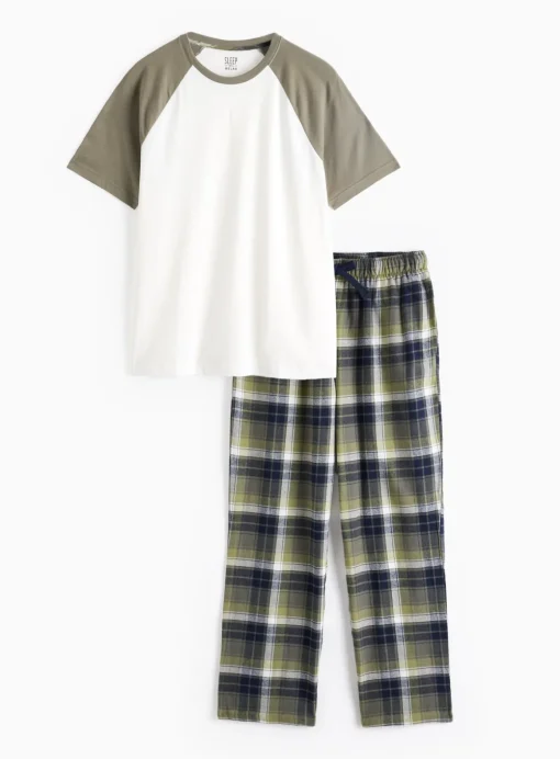 Raglan Green Checked T-Shirt & Check Pyjama Set XXL