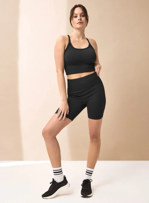 REAKTIV Black Ribbed Seamless Sports Crop Top XL