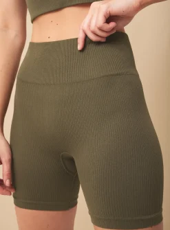 REAKTIV Khaki High Waisted Ribbed Seamless Cycle Short M