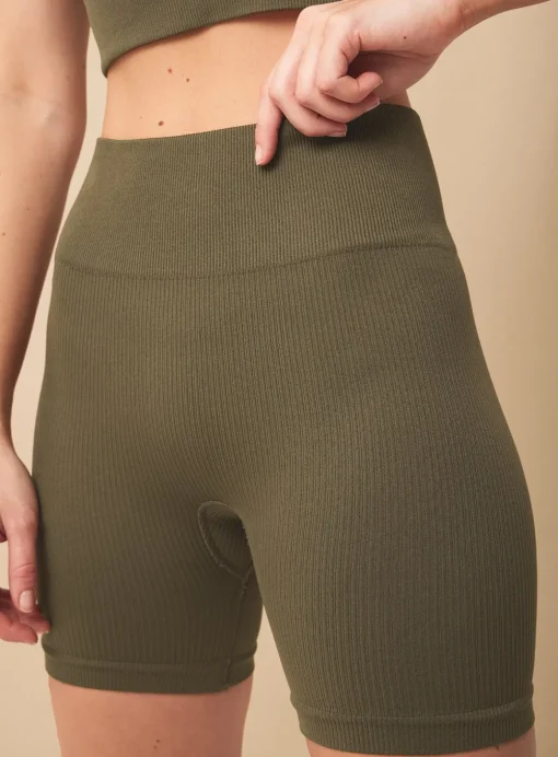 REAKTIV Khaki High Waisted Ribbed Seamless Cycle Short M