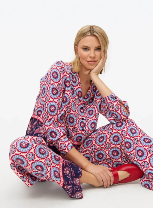 Red Border Printed Co-ord Shirt 26