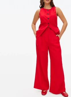 Red Linen Ultra Wide Trousers 14R
