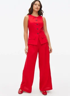 Red Linen Ultra Wide Trousers 14R