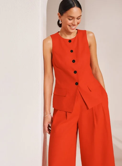Red Linen Ultra Wide Trousers 14R