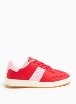 Red Retro Stripe Court Trainers 11 Infant