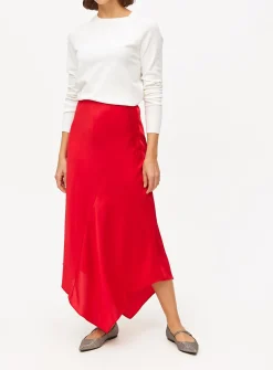 Red Satin Asymmetric Midaxi Skirt 12