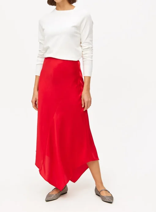 Red Satin Asymmetric Midaxi Skirt 12
