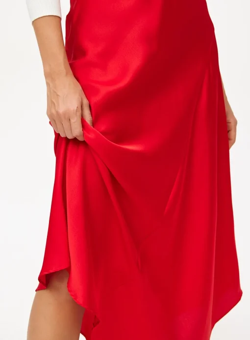 Red Satin Asymmetric Midaxi Skirt 12