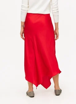 Red Satin Asymmetric Midaxi Skirt 12