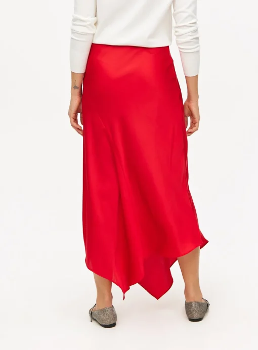 Red Satin Asymmetric Midaxi Skirt 12