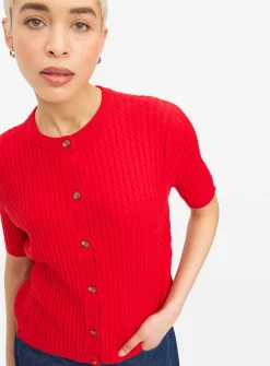 Red Short Sleeve Cable Knit Cardigan 16