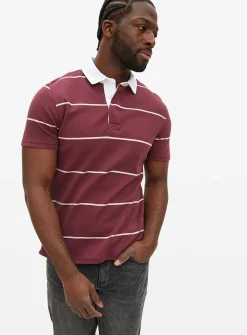 Red Stripe Short Sleeve Rugby Polo Shirt S