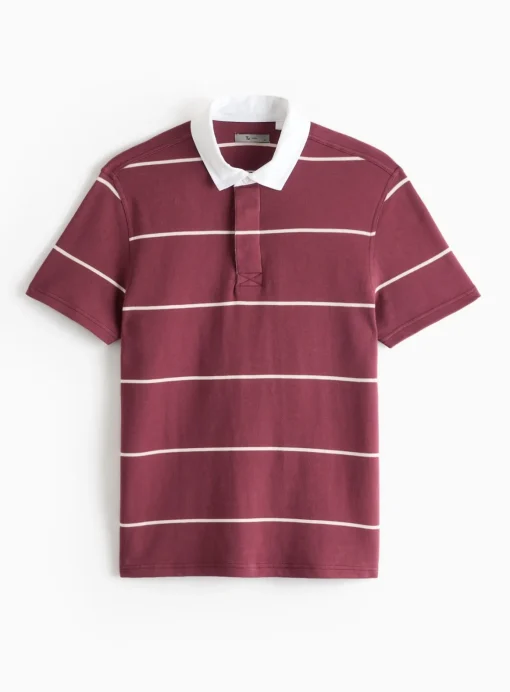 Red Stripe Short Sleeve Rugby Polo Shirt S