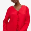 Red Tie Front V-Neck Blouse 16