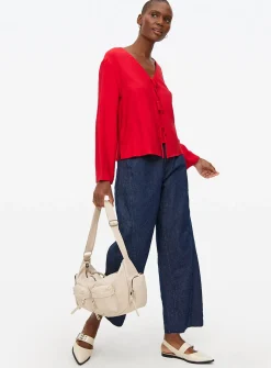 Red Tie Front V-Neck Blouse 16