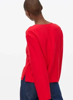Red Tie Front V-Neck Blouse 16