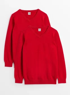Red Unisex V-Neck Jumpers 2 Pack 4 years