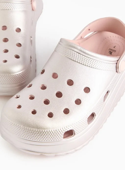 Rose Gold Ankle Strap Chunky Clogs 5