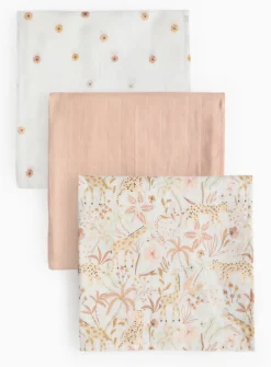 Safari Print Muslin Cloths 3 Pack One Size