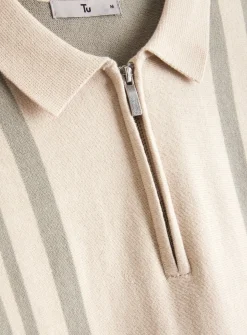 Sage Green Vertical Stripe Knitted Polo Jumper XL