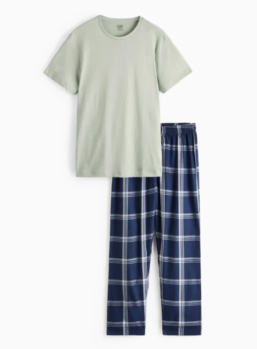 Sea Foam T-Shirt & Check Pyjama Set XXL
