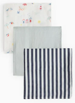 Seaside Print Muslin Cloths 3 Pack One Size
