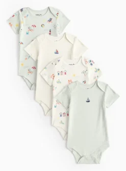 Seaside Print Short Sleeve Bodysuit 4 Pack 3-6 months