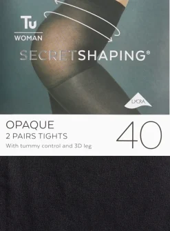 Secret Shaping Black 40 Denier Opaque Tights 2 Pack M