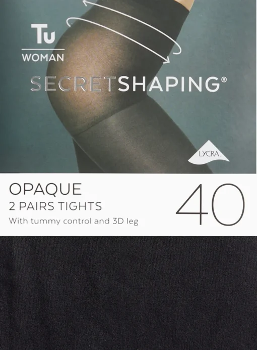 Secret Shaping Black 40 Denier Opaque Tights 2 Pack M