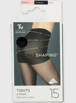 Secret Shaping Black Tummy Control Tights 2 Pack L