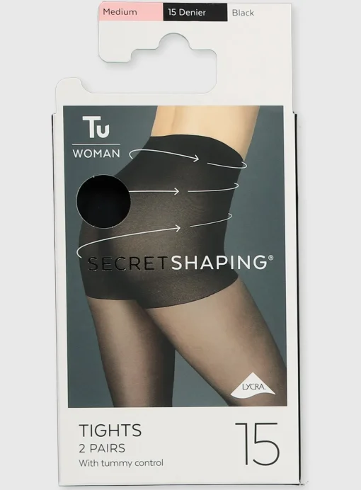 Secret Shaping Black Tummy Control Tights 2 Pack L