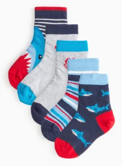 Shark Printed Ankle Socks 5 Pack 3-5.5