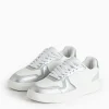 Silver Panel Faux Leather Trainers 3