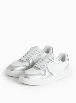Silver Panel Faux Leather Trainers 3